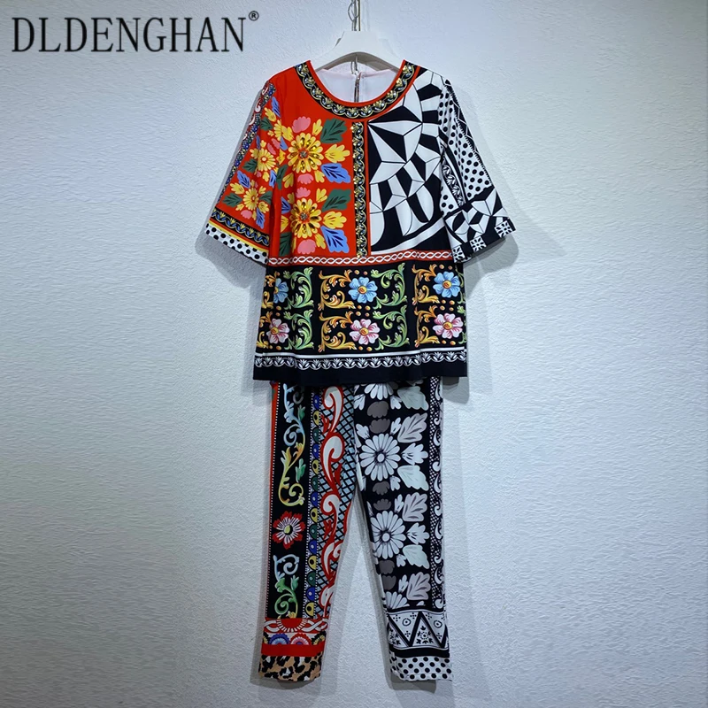 DLDENGHAN Fashion Designer Summer Suit Women's Short Sleeve Diamonds T-Shirt Tops + Pencil Pants Indie Folk Print Two Piece Set
DLDENGHAN Fashion Designer Summer Suit Women's Short Sleeve Diamonds T-Shirt Tops + Pencil Pants Indie Folk Print Two Piece Set