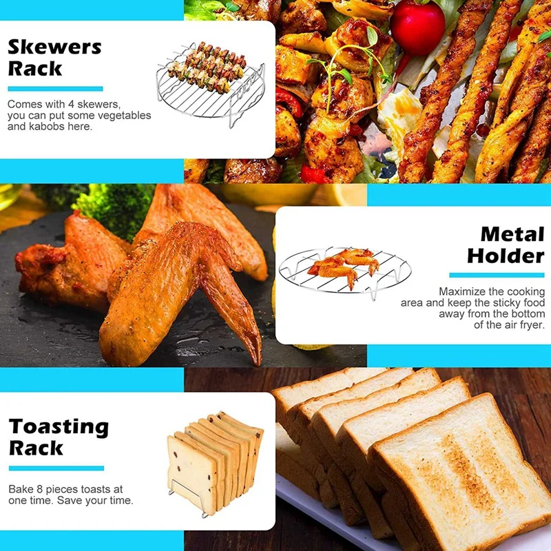 8 Inch Air Fryer Accessories for Gowise Phillips Cozyna and Secura Fit All Airfryer 3.5QT to 5.8QT 
8 Inch Air Fryer Accessories for Gowise Phillips Cozyna and Secura Fit All Airfryer 3.5QT to 5.8QT