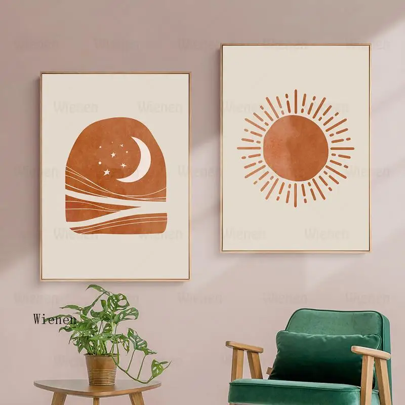 Абстрактный пейзаж настенные картины солнце и луна в стиле бохо холст картина