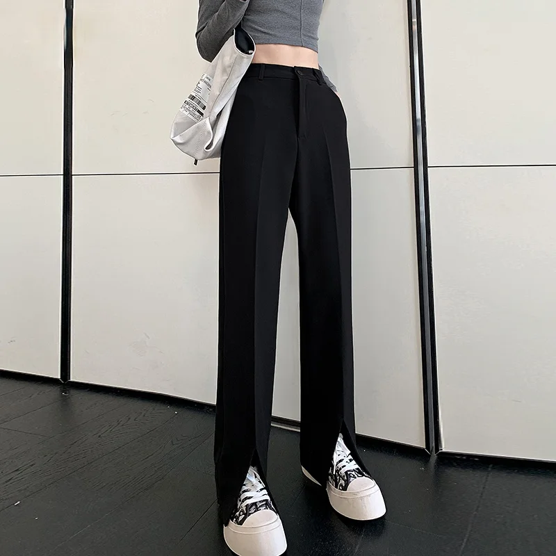 2021 Fashion Black Trousers Suits Spring High Waist Casual Women's Pants Wide Leg Split Workwear Formal Pants Zipper
2021 Fashion Black Trousers Suits Spring High Waist Casual Women's Pants Wide Leg Split Workwear Formal Pants Zipper