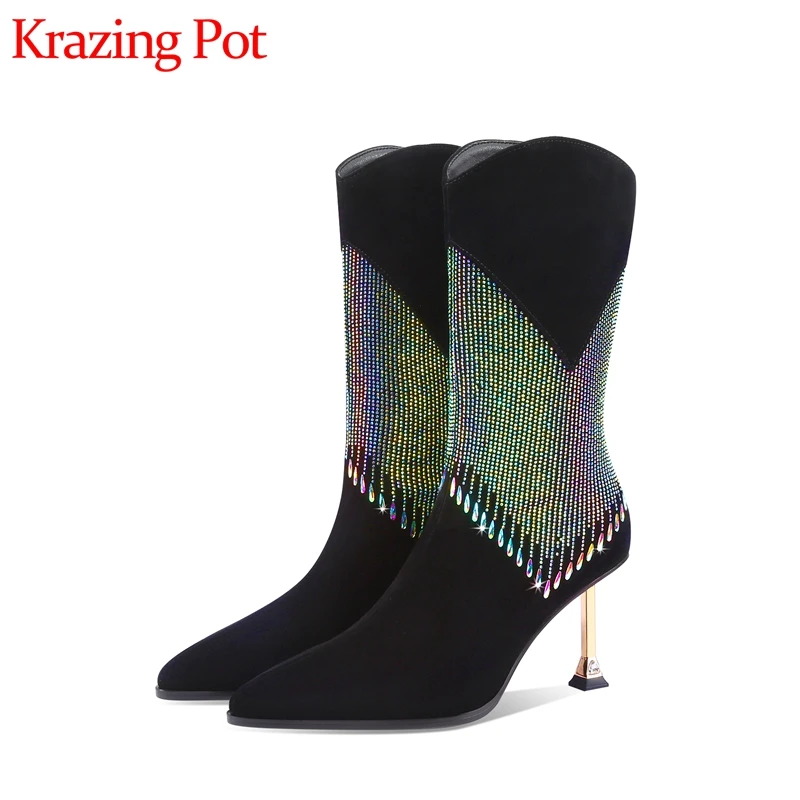 Krazing Pot Limited customization kid suede winter pointed toe stiletto high heels fringe crystal chains thigh high boots l38
Krazing Pot Limited customization kid suede winter pointed toe stiletto high heels fringe crystal chains thigh high boots l38