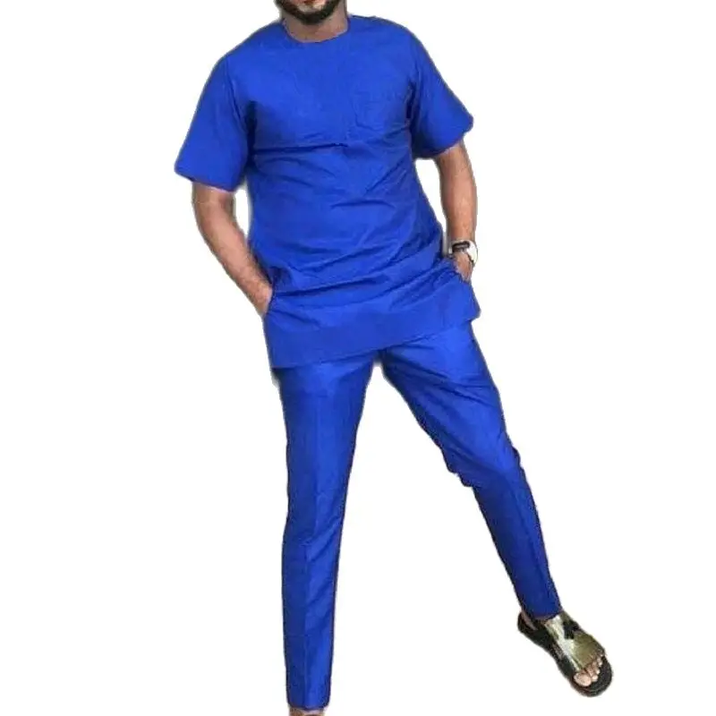African Fashion Solid Men's Groom Suit Royal Blue Tops+Trousers Custom Made Man Short Sleeve Dashiki Shirt And Pant Sets
African Fashion Solid Men's Groom Suit Royal Blue Tops+Trousers Custom Made Man Short Sleeve Dashiki Shirt And Pant Sets
