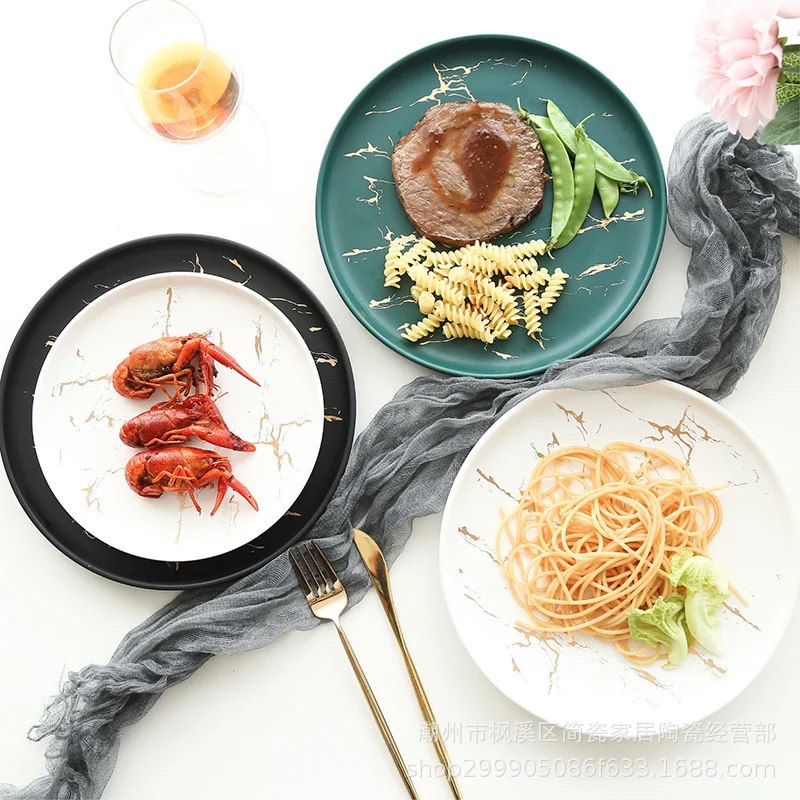 Home Nordic breakfast dessert ceramic Western plate steak marble-print creative round
Home Nordic breakfast dessert ceramic Western plate steak marble-print creative round