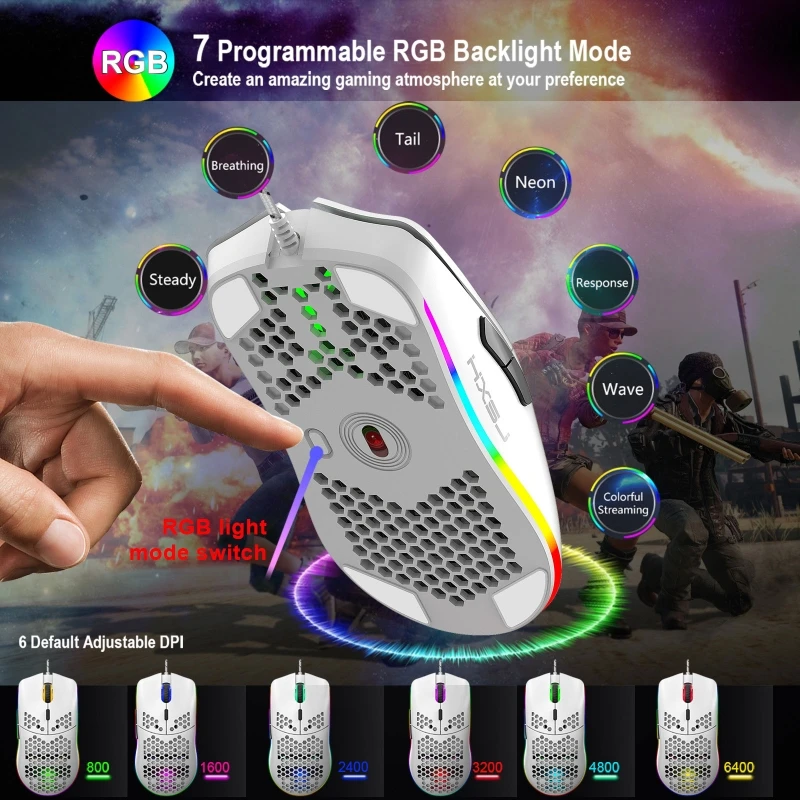 J900 6400DPI Adjust 6 Buttons Gamer USB Wired Honeycomb Hollow RGB Gaming Mouse K3KB
J900 6400DPI Adjust 6 Buttons Gamer USB Wired Honeycomb Hollow RGB Gaming Mouse K3KB