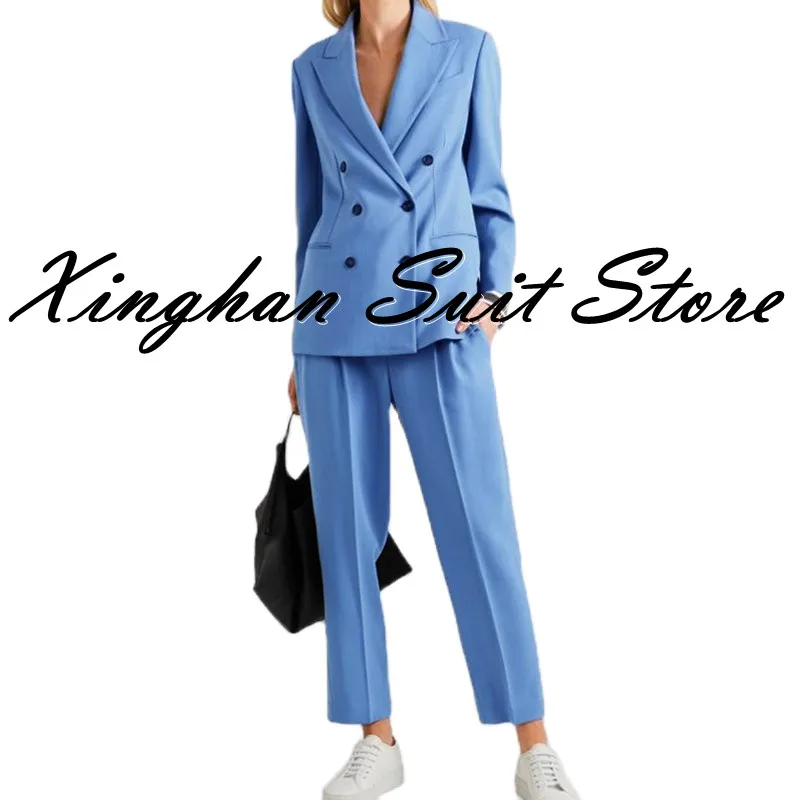 New Arrival Blue Peaked Lapel Double-breasted Women Suits With Ankle Length Trousers Work Office Ladies Professional Formal Wear
New Arrival Blue Peaked Lapel Double-breasted Women Suits With Ankle Length Trousers Work Office Ladies Professional Formal Wear
