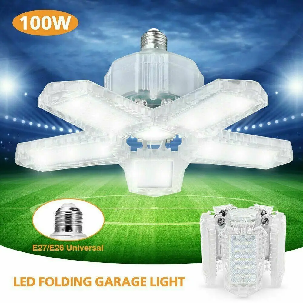 New 80W/100W Led Garage Light 5 Leaf Deformation High Bay Lamp E26/E27 Induction Foldable Ceiling Lights For Warehouse Lighting
New 80W/100W Led Garage Light 5 Leaf Deformation High Bay Lamp E26/E27 Induction Foldable Ceiling Lights For Warehouse Lighting