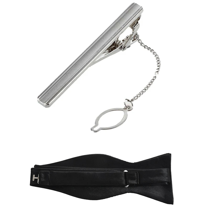1Pcs Men Necktie Tie Spring Loaded End Clip Clasp Bar Silver Color & 1Pcs Tuxedo Tie Satin Bow Tie For Men - Black
1Pcs Men Necktie Tie Spring Loaded End Clip Clasp Bar Silver Color & 1Pcs Tuxedo Tie Satin Bow Tie For Men - Black