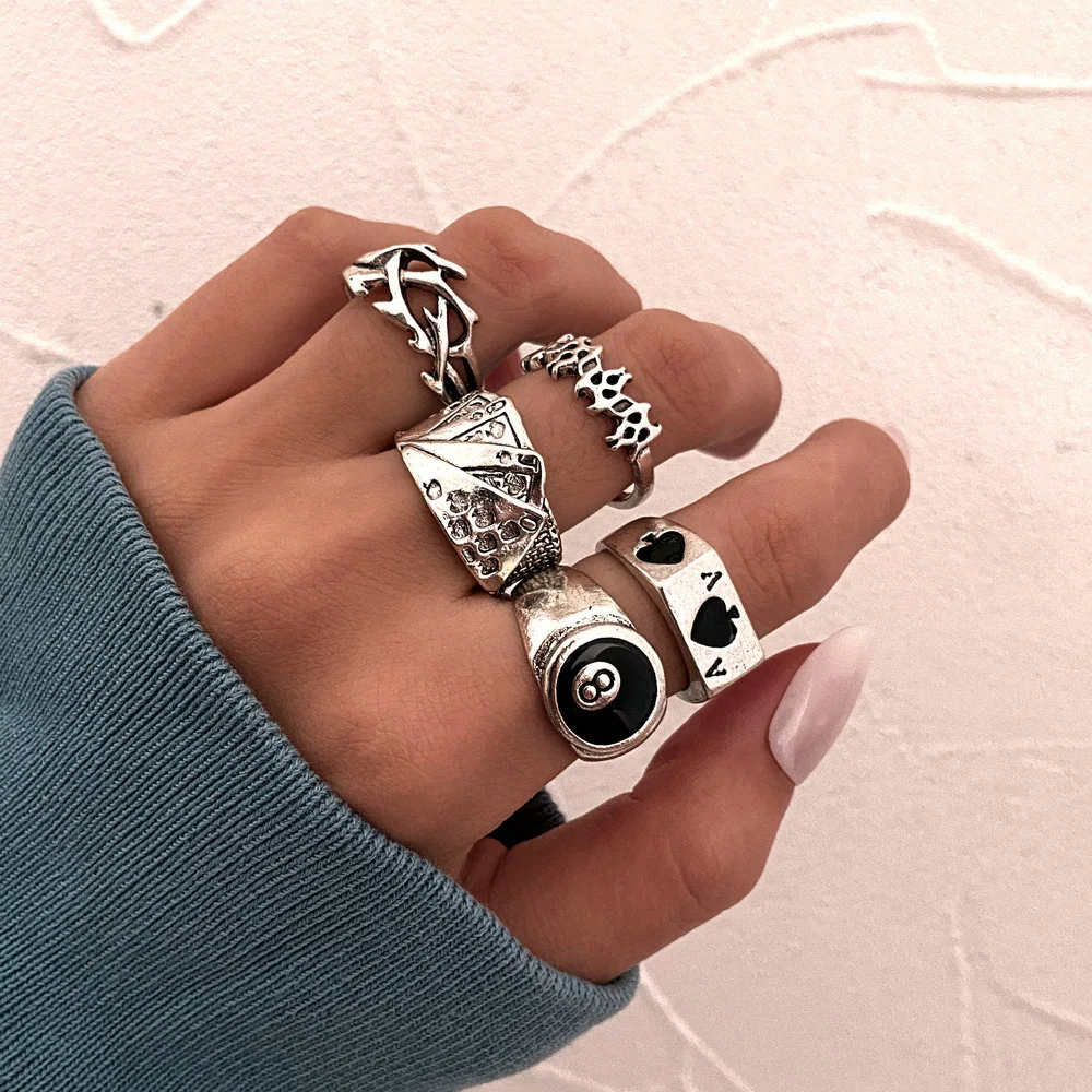 Punk Poker Rings Set For Women Men Silver Color Black Ace of Spades Ring Alloy Classic Poker Heart Letter A Rings
Punk Poker Rings Set For Women Men Silver Color Black Ace of Spades Ring Alloy Classic Poker Heart Letter A Rings