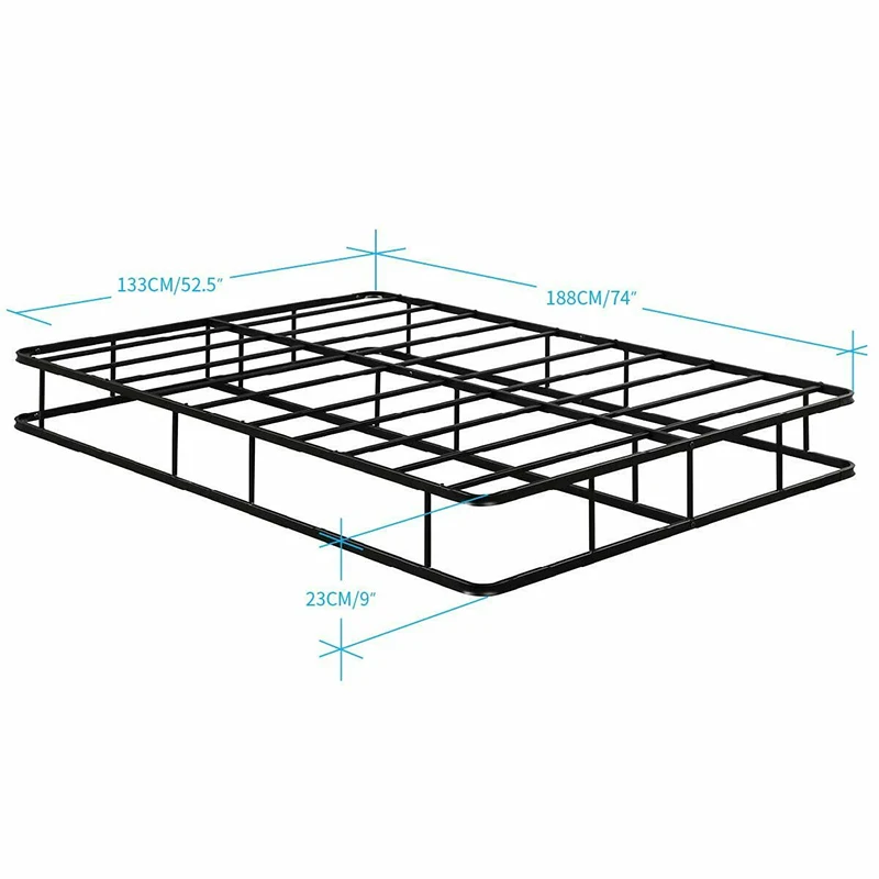 High Quality Sturdy Fashionable 9 Inch Platform Low Profile Bed Frame Steel Slat Mattress Foundation Bedroom Furniture HW63185