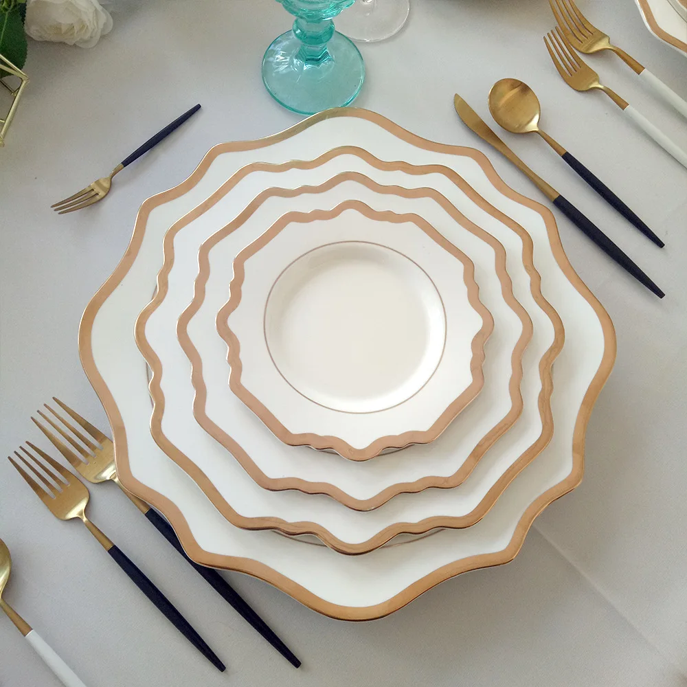 Nordic tableware white gold edge sunflower ceramic plate Hotel Western food household dish
Nordic tableware white gold edge sunflower ceramic plate Hotel Western food household dish