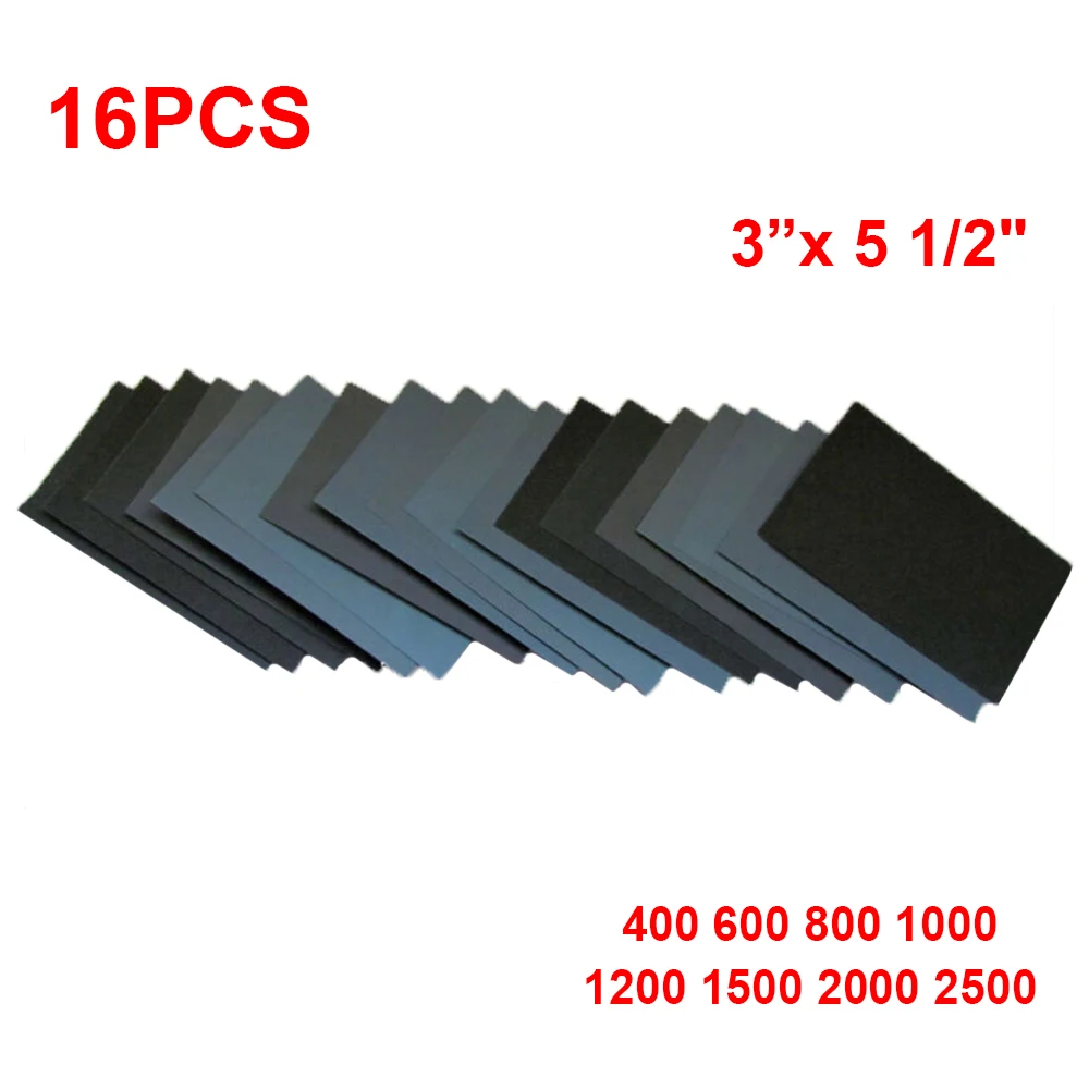 16pcs Sandpaper 400 600 800 1000 1200 1500 Grit Dry Wet Sandpaper For Metal Glass Wood Plastic Ceramic Grinding Polishing
16pcs Sandpaper 400 600 800 1000 1200 1500 Grit Dry Wet Sandpaper For Metal Glass Wood Plastic Ceramic Grinding Polishing