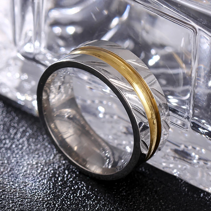 Манго 8 мм никогда не выцветает позолоченное стандартное титановое кольцо для