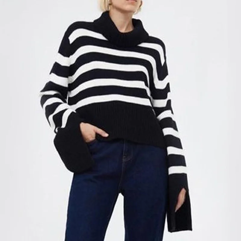 Ladies Turtleneck Sweater Striped Female Loose Knitted Pullover Split Design Women Fashion Autumn Winter Jumper Tops 2021 Casual
Ladies Turtleneck Sweater Striped Female Loose Knitted Pullover Split Design Women Fashion Autumn Winter Jumper Tops 2021 Casual