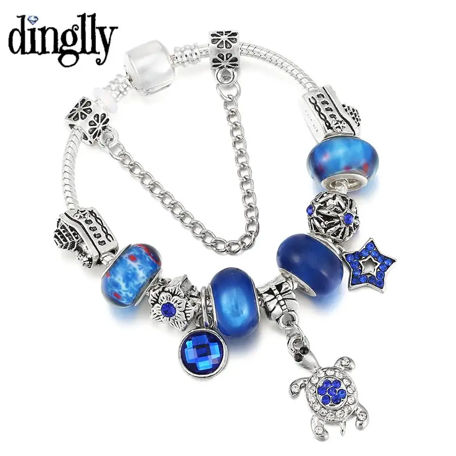 Dinglly Blue Crystal Turtle Charm Bracelets For Women Original Ship Star Water Wave Bead Silver Color Bracelet & Bangle Jewelry
Dinglly Blue Crystal Turtle Charm Bracelets For Women Original Ship Star Water Wave Bead Silver Color Bracelet & Bangle Jewelry