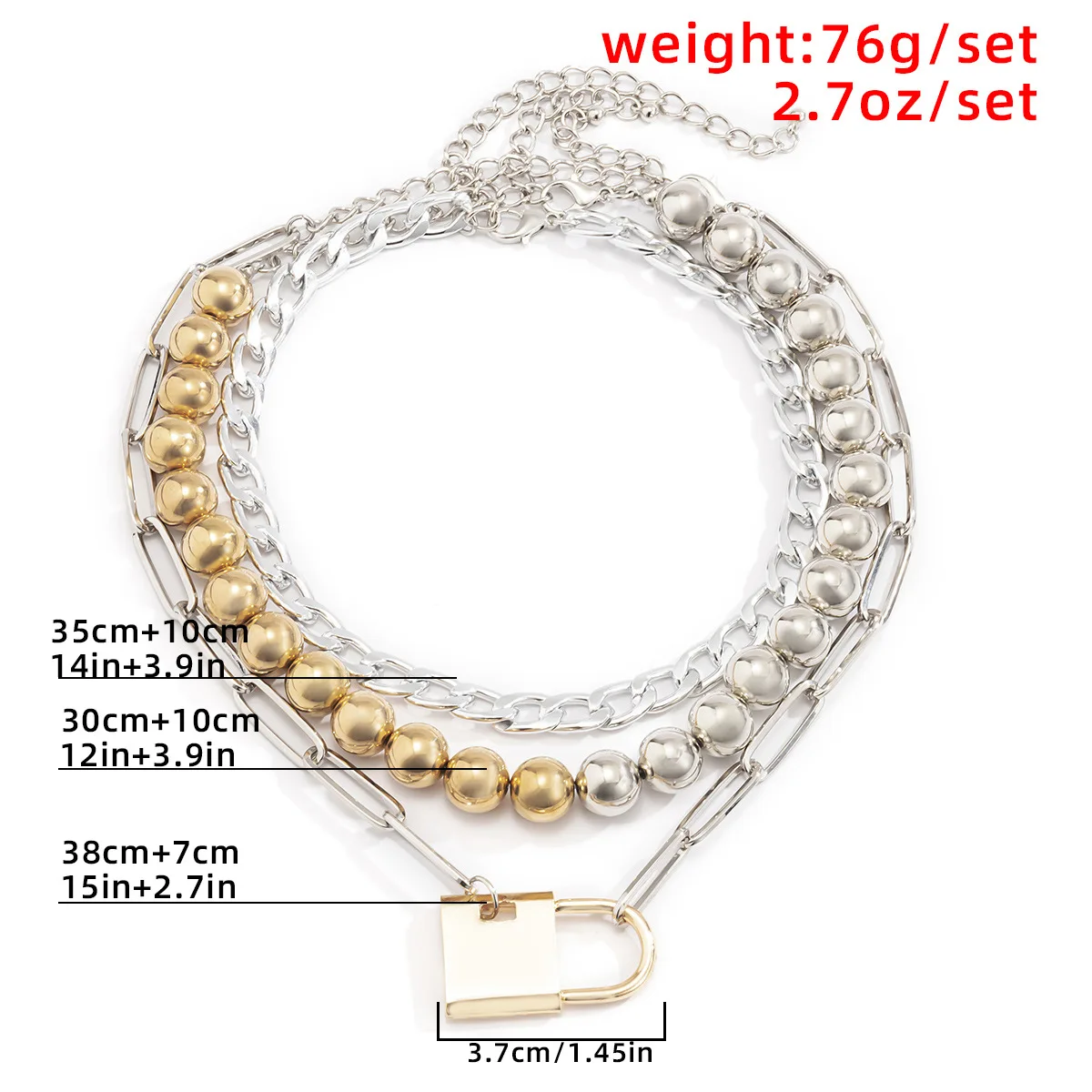 2021 Punk Patchwork Gold Silver Metal Beads Necklaces For Women Hip Hop Rock Lock Chunky Chain Choker Necklace Fashion Jewelry
2021 Punk Patchwork Gold Silver Metal Beads Necklaces For Women Hip Hop Rock Lock Chunky Chain Choker Necklace Fashion Jewelry
