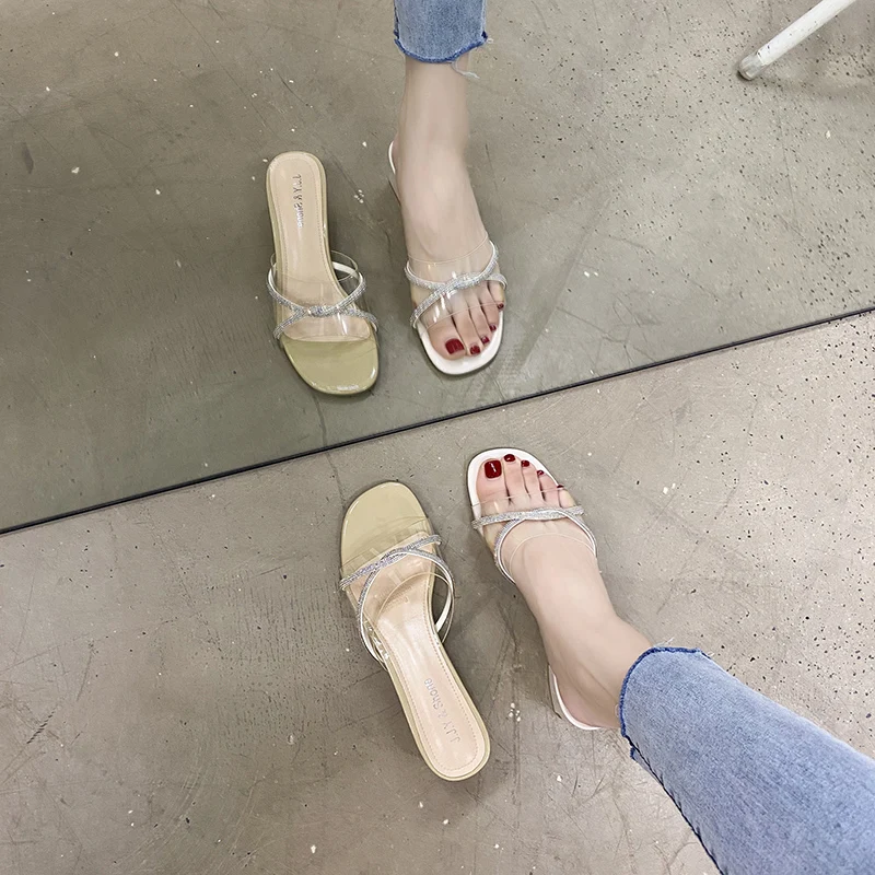 High-Heeled Shoes Lady Woman's Slippers Glitter Slides Med Square heel Fashion 2021 Summer Jelly Soft Block Luxury Scandals Rome
High-Heeled Shoes Lady Woman's Slippers Glitter Slides Med Square heel Fashion 2021 Summer Jelly Soft Block Luxury Scandals Rome