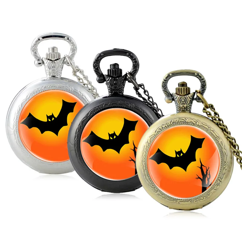 New Arrivals Halloween Black Bat Glass Cabochon Quartz Pocket Watch Vintage Men Women Pendant Necklace Chain Hours Clock
New Arrivals Halloween Black Bat Glass Cabochon Quartz Pocket Watch Vintage Men Women Pendant Necklace Chain Hours Clock