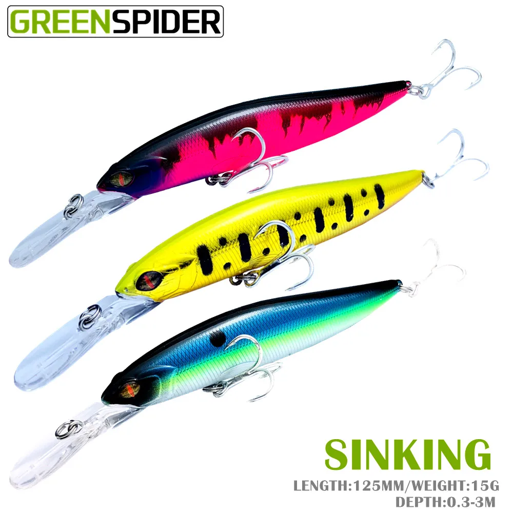 GREENSPIDER New JERKBAIT Professional Fishing Lure 125mm 15g Suspend Wobbler Minnow Depth 2-3m Bass Pike Bait MUSTAD Hooks
GREENSPIDER New JERKBAIT Professional Fishing Lure 125mm 15g Suspend Wobbler Minnow Depth 2-3m Bass Pike Bait MUSTAD Hooks