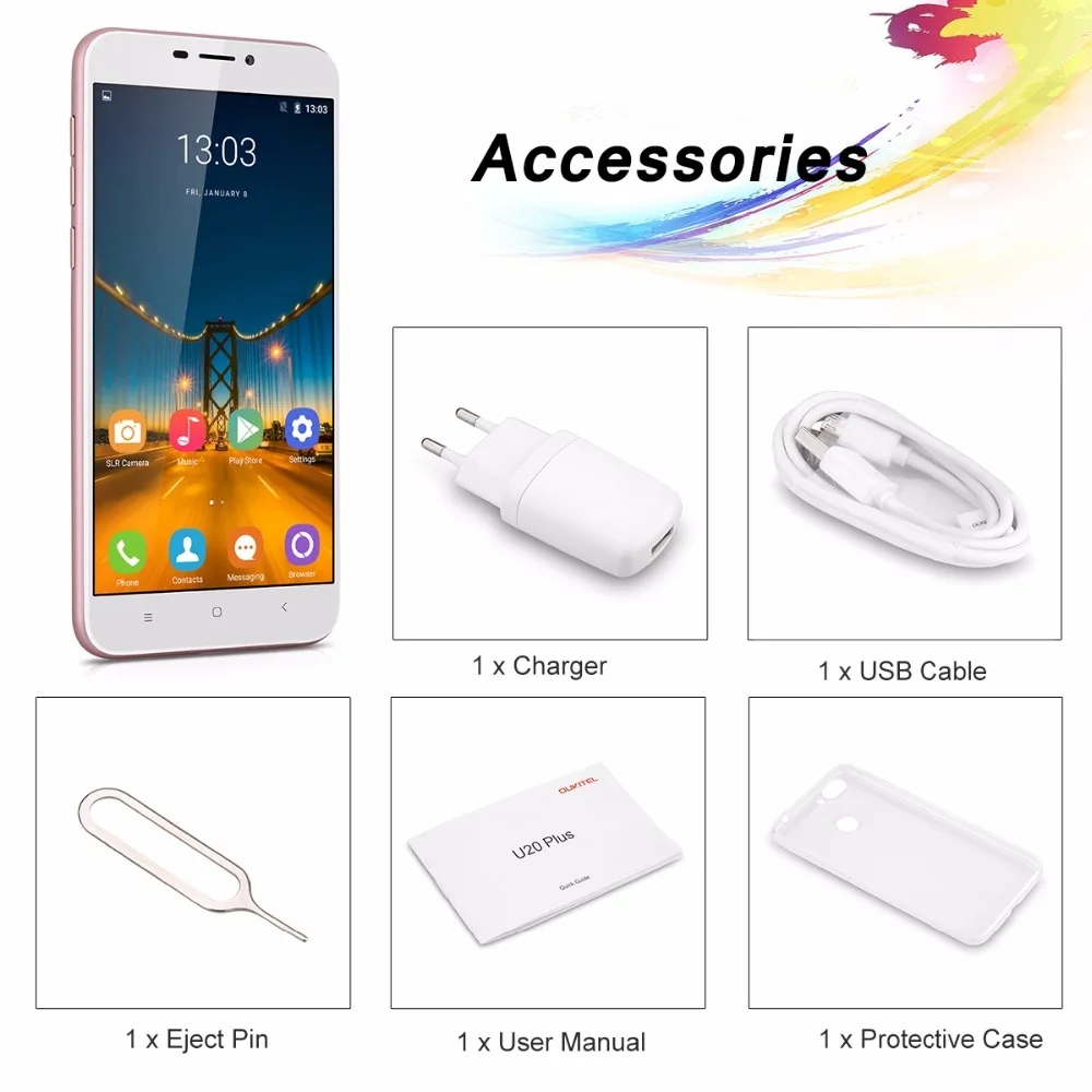Ukitel U20 Plus Mobile Phone 2GB RAM 16GB ROM 5.5" MT6737T Quad Core Android 6.0 13.0MP+5MP Camera 3300mAh 4G LTE Smartphone
Ukitel U20 Plus Mobile Phone 2GB RAM 16GB ROM 5.5" MT6737T Quad Core Android 6.0 13.0MP+5MP Camera 3300mAh 4G LTE Smartphone