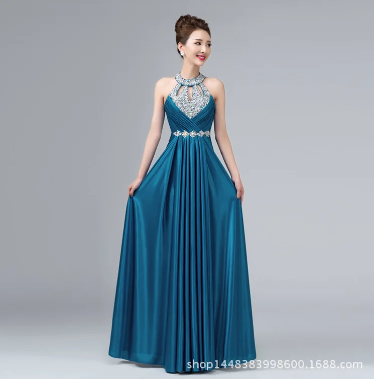 Women New Rhinestones Halter Floor-length Satin Elegant Formal Long Evening Party Dresses Sexy Backless Adjustable straps dress
Women New Rhinestones Halter Floor-length Satin Elegant Formal Long Evening Party Dresses Sexy Backless Adjustable straps dress