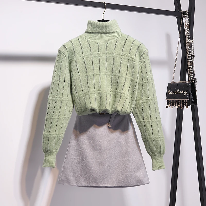 Однотонный свитер с высоким, плотно облегающим шею воротником костюм для осенне-зимнего сезона, в стиле новая обувь на толстом линии жаккар... 
Однотонный свитер с высоким, плотно облегающим шею воротником костюм для осенне-зимнего сезона, в стиле новая обувь на толстом линии жаккар...