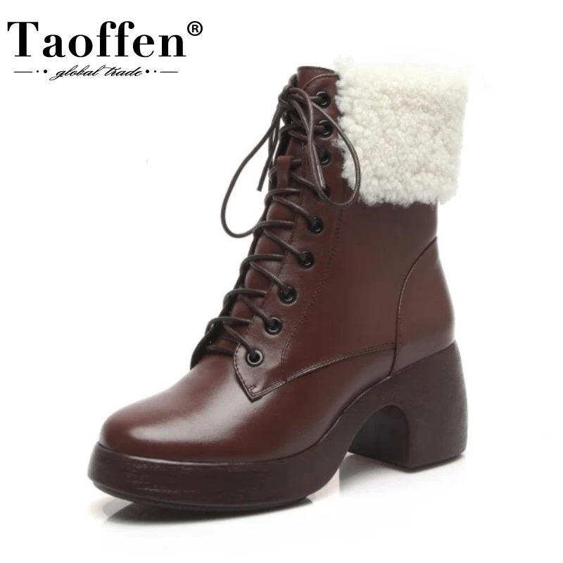 Taoffen Women Snow Boots Fashion Platform Real Leather Warm Fur High Heel Winter Shoes Woman Plush Hot Short Boot Size 34-40
Taoffen Women Snow Boots Fashion Platform Real Leather Warm Fur High Heel Winter Shoes Woman Plush Hot Short Boot Size 34-40