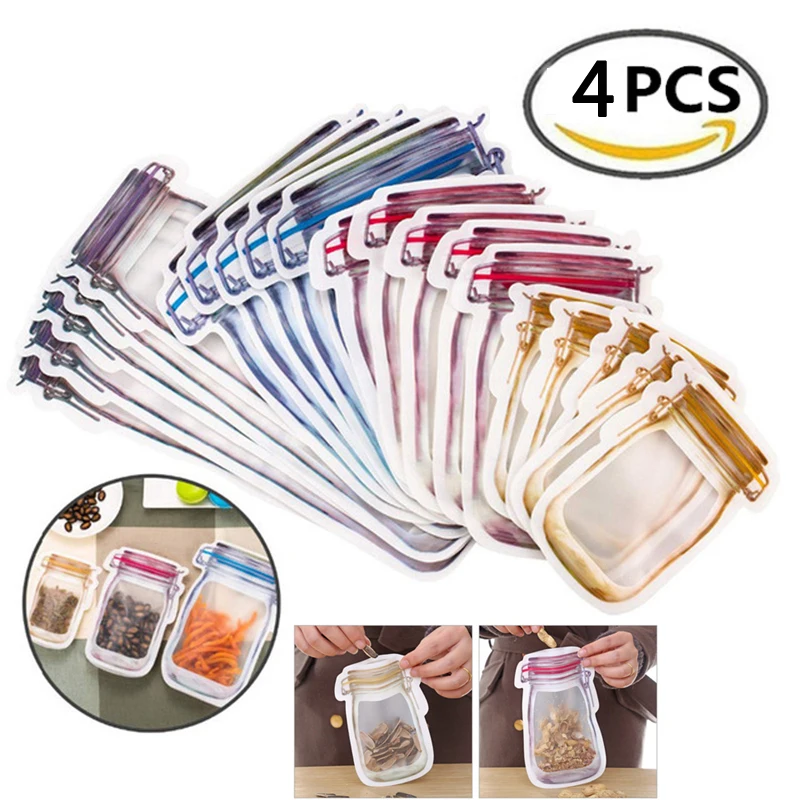 4Pcs Reusable Mason Jar Bottles Bags Nuts Candy Cookies Bag Waterproof Seal Fresh Food Storage Bag Snacks Kitchen Organizer Bags
4Pcs Reusable Mason Jar Bottles Bags Nuts Candy Cookies Bag Waterproof Seal Fresh Food Storage Bag Snacks Kitchen Organizer Bags