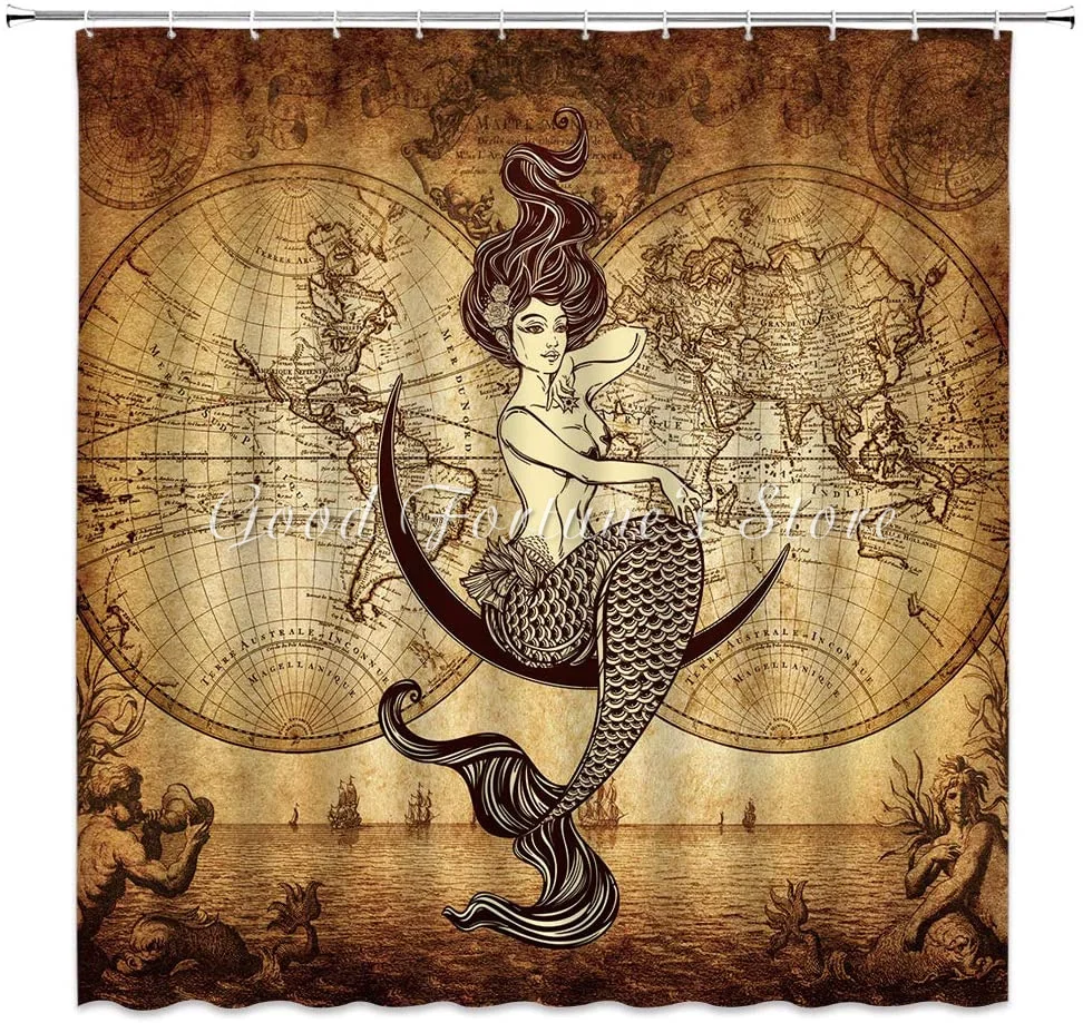 Vintage Nostalgic Pale Yellow 16th Century Map Sailing Route And Mermaid Shower Curtain
Vintage Nostalgic Pale Yellow 16th Century Map Sailing Route And Mermaid Shower Curtain