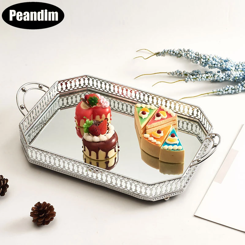 PEANDIM European Mirror Glass Metal Storage Tray Rectangle Fruit Plate Desktop Jewelry Display Plate Wedding Party Cupcake Decor
PEANDIM European Mirror Glass Metal Storage Tray Rectangle Fruit Plate Desktop Jewelry Display Plate Wedding Party Cupcake Decor