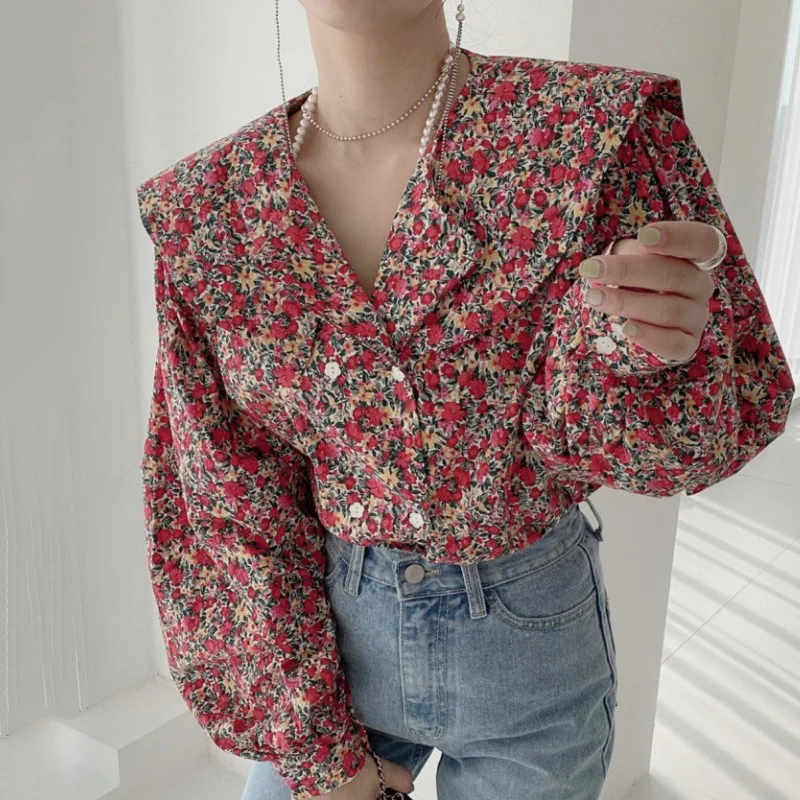 Korean Chic Shirt Early Autumn New Floral Large Lapel Design Double Breasted Long Sleeve Shirt Women's Top
Korean Chic Shirt Early Autumn New Floral Large Lapel Design Double Breasted Long Sleeve Shirt Women's Top