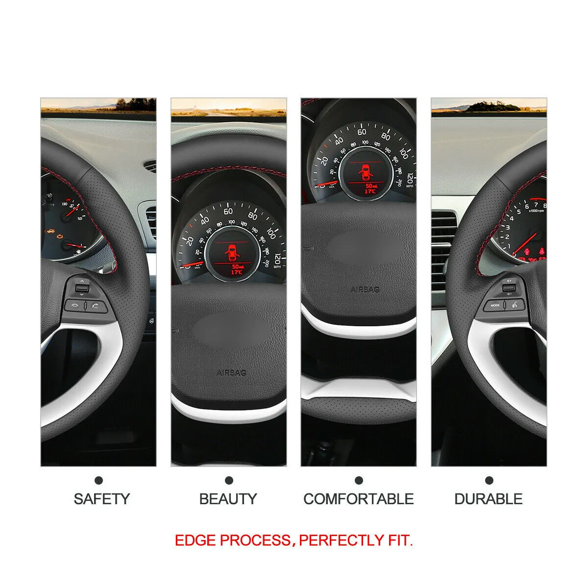 Hand Stitch Black Artificial Leather(PU) Car Steering Wheel Cover for Kia Morning 2011-2016 / Picanto 2012-2015
Hand Stitch Black Artificial Leather(PU) Car Steering Wheel Cover for Kia Morning 2011-2016 / Picanto 2012-2015