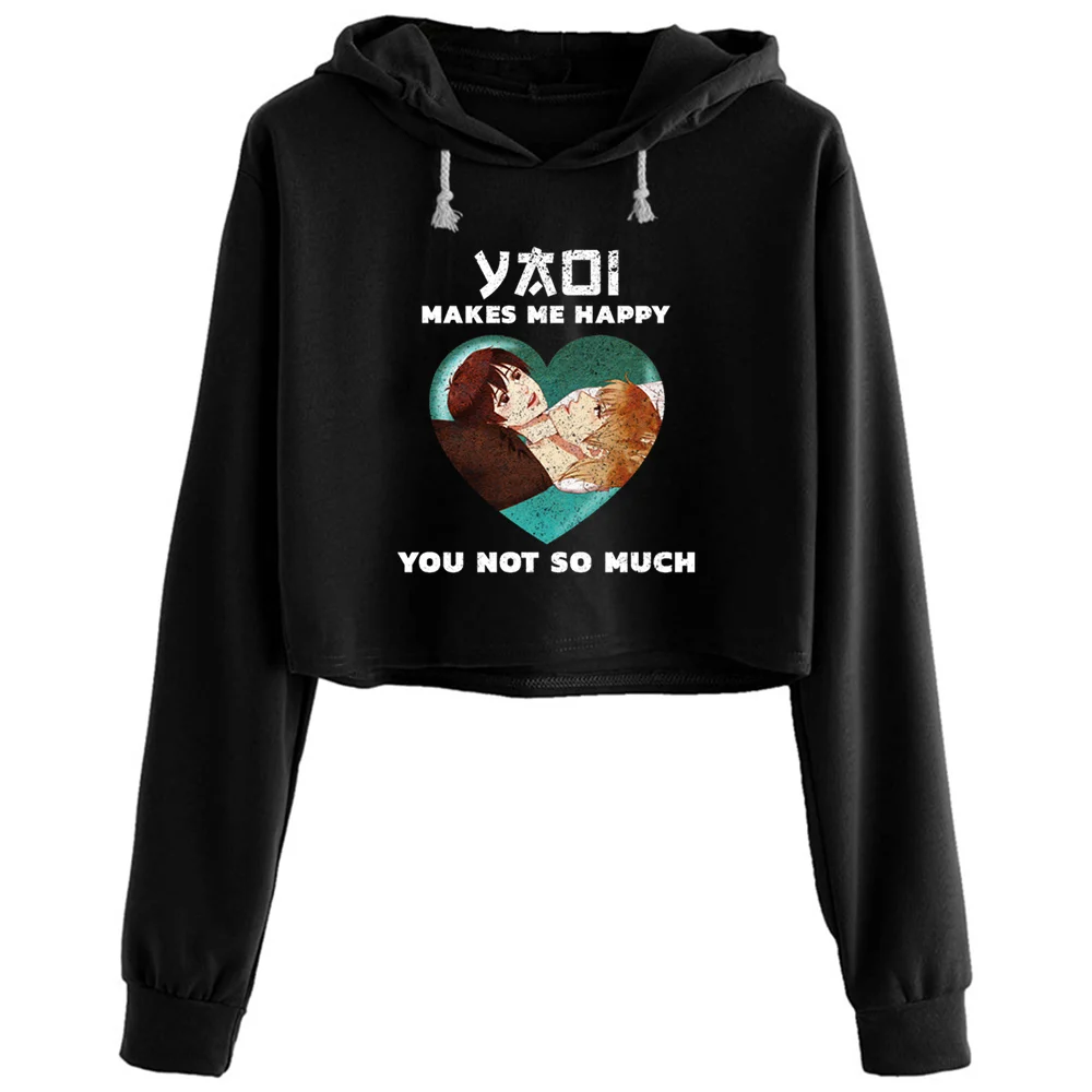 

Yaoi Makes Me Happy You Not So Much Heart With Crop Hoodies Women Emo Aesthetic Kpop Korean Pullover For Girls