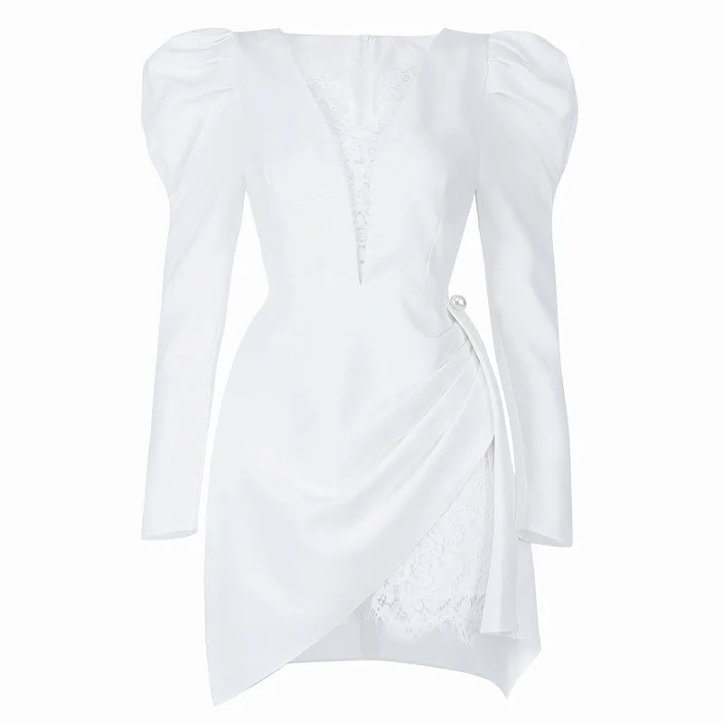 DEAT Women White Patchwork Asymmetrical Lace High Waist Dress New V-Neck Long Puff Sleeve Slim Fashion Tide Summer 2021 7E0248
DEAT Women White Patchwork Asymmetrical Lace High Waist Dress New V-Neck Long Puff Sleeve Slim Fashion Tide Summer 2021 7E0248