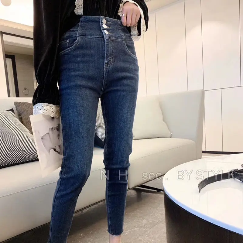 Woman Jeans Pants Autumn Winter High Waist Three-Button Pencil Pants Skinny Pants
Woman Jeans Pants Autumn Winter High Waist Three-Button Pencil Pants Skinny Pants