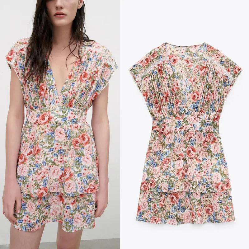 2021 Za Floral Print Mini Woman Dress Summer Sleeveless Front Pleated Casual Dress Vintage Elastic Waist Ruffle Dresses Women
2021 Za Floral Print Mini Woman Dress Summer Sleeveless Front Pleated Casual Dress Vintage Elastic Waist Ruffle Dresses Women