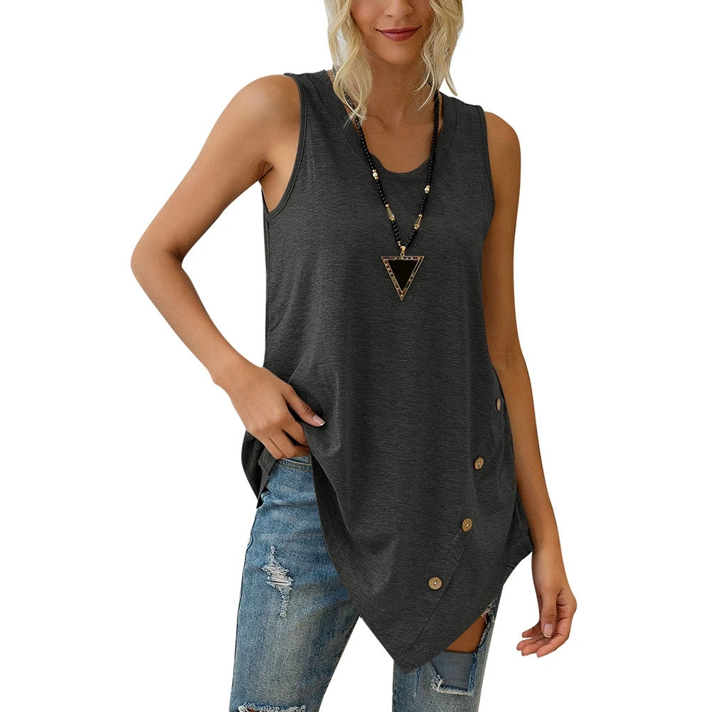 Summer Irregular T-Shirts Women Buttons U Collar Back T-shirts Fashion Sleeveless Top
Summer Irregular T-Shirts Women Buttons U Collar Back T-shirts Fashion Sleeveless Top