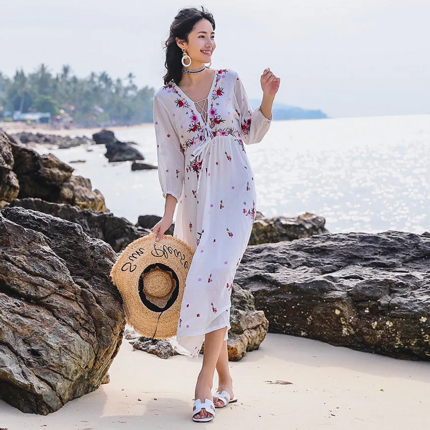 Beach Style White Boho Long Dress Cotton Vintage Floral Embroidery Tassel Casual Maxi Dresses Hippie Women Dress Lace-Up Dresses
Beach Style White Boho Long Dress Cotton Vintage Floral Embroidery Tassel Casual Maxi Dresses Hippie Women Dress Lace-Up Dresses