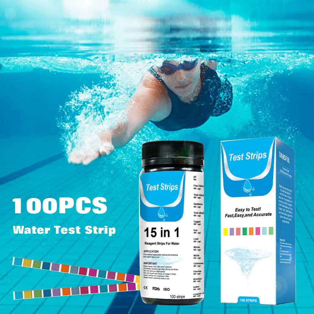 100Pcs 15-In-1 Pool PH Test Strip Drinking Water Quality Tester Residual Chlorine Value Hardness Meter Aquarium Test Paper
100Pcs 15-In-1 Pool PH Test Strip Drinking Water Quality Tester Residual Chlorine Value Hardness Meter Aquarium Test Paper