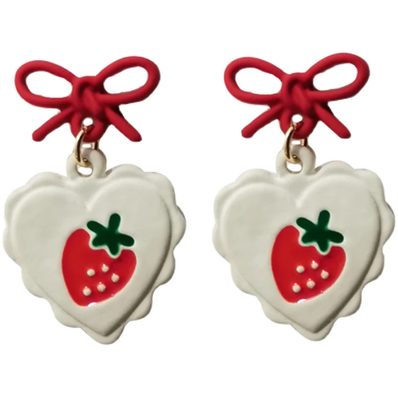 Bilandi S925 needle Sweet Red Bow Earrings Cute Design Lovely Strawberry Coating Heart Dangle Earrings For Girl Lady Gifts
Bilandi S925 needle Sweet Red Bow Earrings Cute Design Lovely Strawberry Coating Heart Dangle Earrings For Girl Lady Gifts