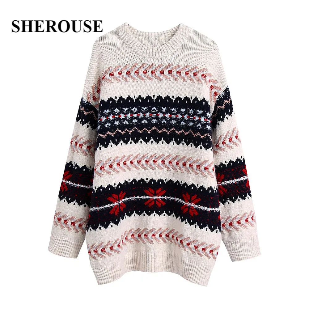 Sherouse Women Fashion Jacquard Oversized Sweater Long sleeves O-Neck Knitwear Casual Knitted sweaters Pullover Woman Tops
Sherouse Women Fashion Jacquard Oversized Sweater Long sleeves O-Neck Knitwear Casual Knitted sweaters Pullover Woman Tops