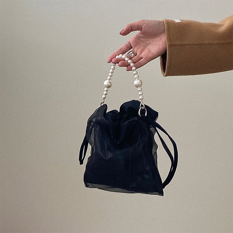 Vintage Girly Mesh Purse Handbags Pearl Chain Women Small Shoulder Messenger Bags Fashion Design Ladies Drawstring Storage Bag
Vintage Girly Mesh Purse Handbags Pearl Chain Women Small Shoulder Messenger Bags Fashion Design Ladies Drawstring Storage Bag