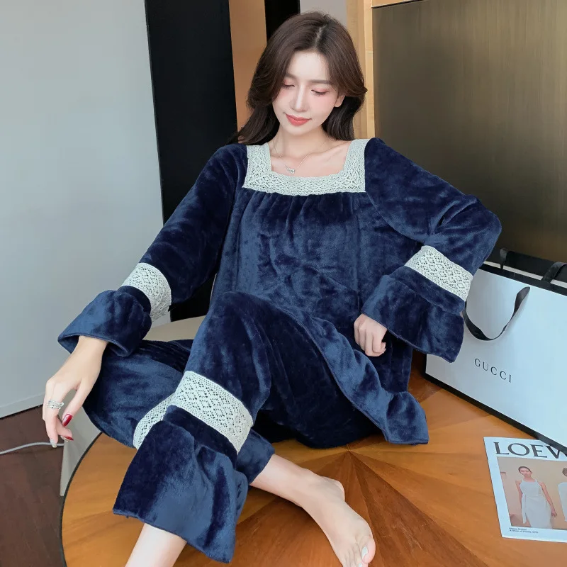 New Pyjamas Women Pajamas Set Lace Sexy Sleepwear Solid Color Ladies Long Sleeve Pijamas Nightwear Coral Fleece Home Lounge Suit
New Pyjamas Women Pajamas Set Lace Sexy Sleepwear Solid Color Ladies Long Sleeve Pijamas Nightwear Coral Fleece Home Lounge Suit
