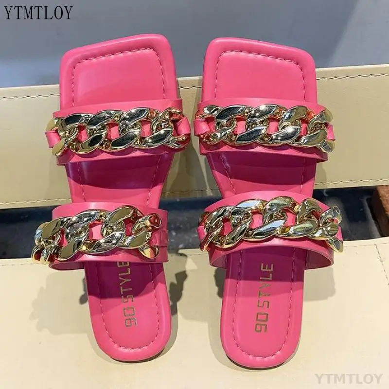 2021 Women Slippers Open Toe Female Flip Flops Slides Fashion Candy Color Zapatillas Mujer Casa Metal Chain Double Decoration
2021 Women Slippers Open Toe Female Flip Flops Slides Fashion Candy Color Zapatillas Mujer Casa Metal Chain Double Decoration