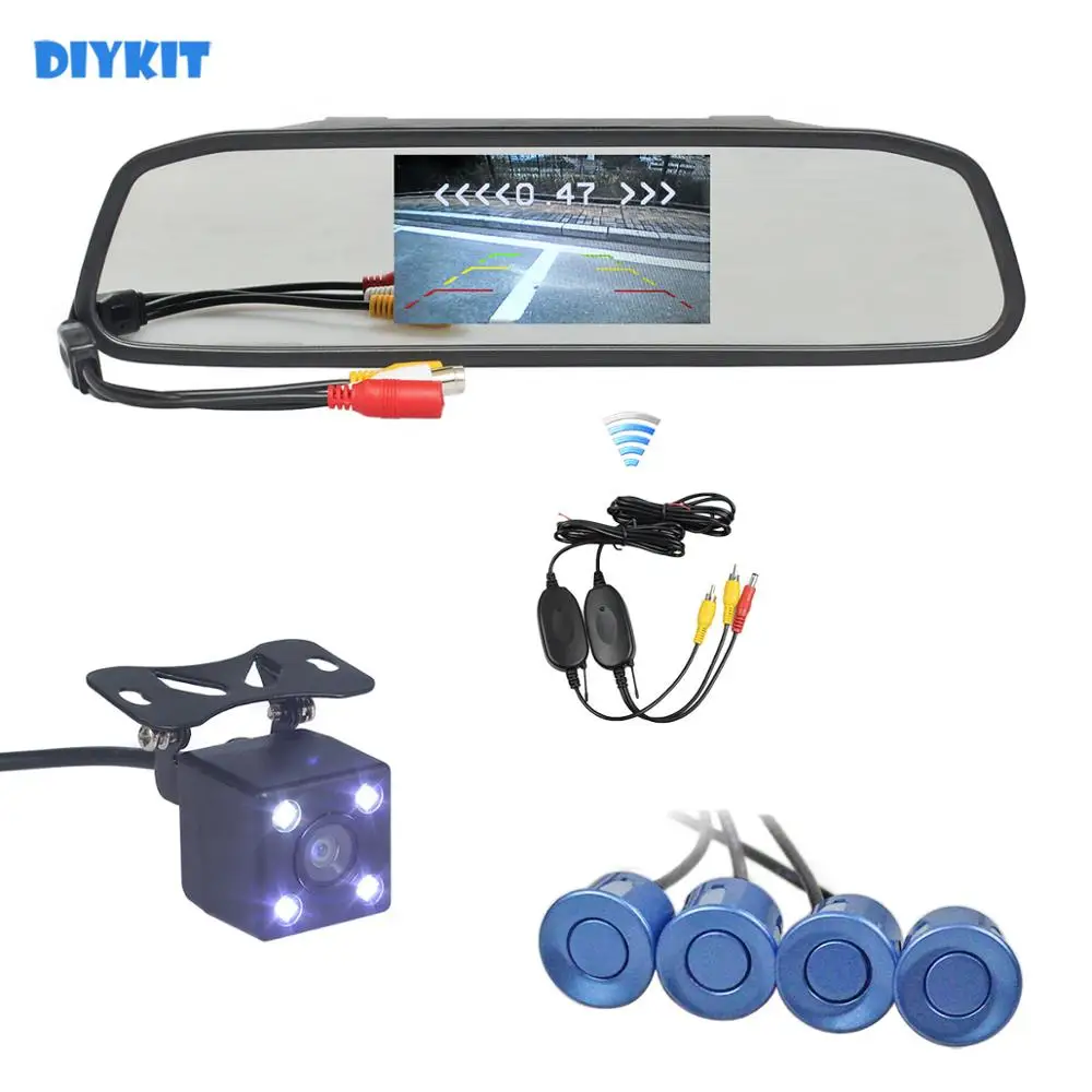 DIYKIT Wireless Video Parking Radar 4 Sensors 4.3" Car Mirror Monitor + 4 x LED Car Rear View Camera Parking Assistance
DIYKIT Wireless Video Parking Radar 4 Sensors 4.3" Car Mirror Monitor + 4 x LED Car Rear View Camera Parking Assistance
