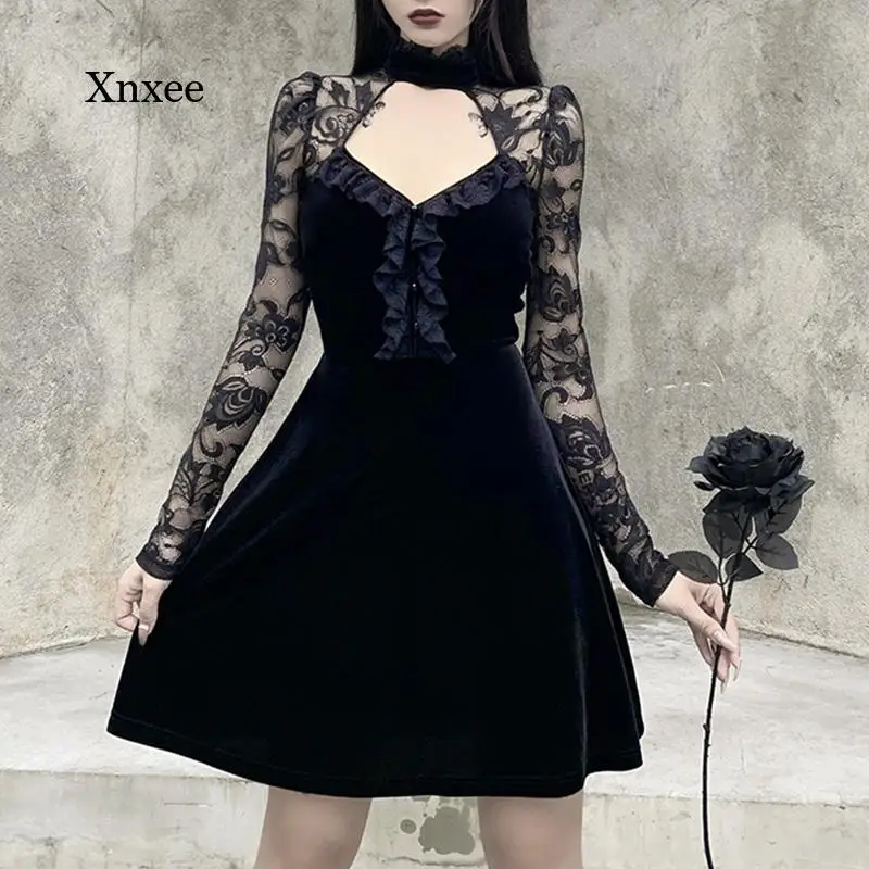 Hollow Out Lace Dress Gothic Black Sexy Aesthetic High Waist Long Sleeve Mini Dresses Y2K Punk Halloween Partyclub Outfits
Hollow Out Lace Dress Gothic Black Sexy Aesthetic High Waist Long Sleeve Mini Dresses Y2K Punk Halloween Partyclub Outfits