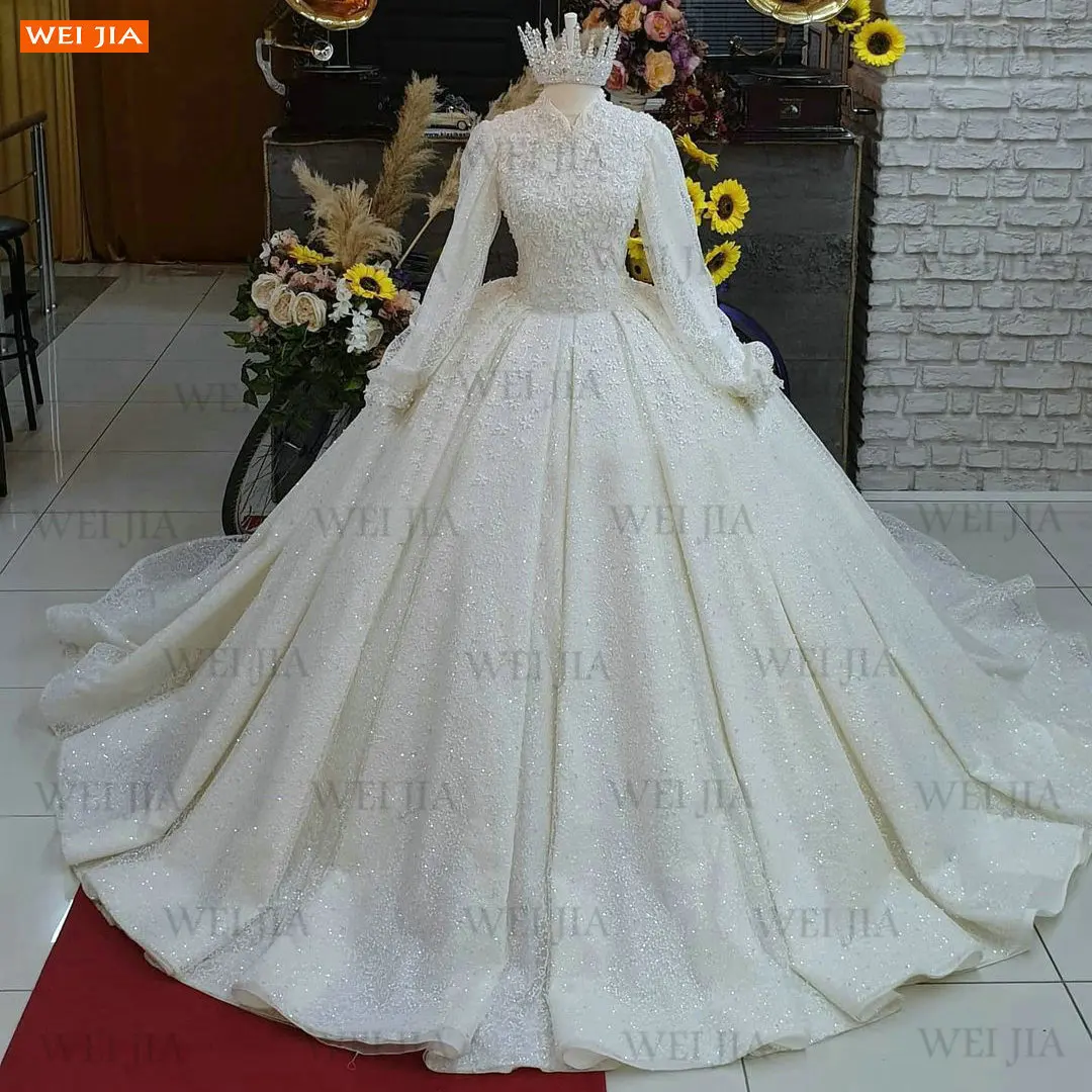 Shiny Dubai Wedding Dress High Neck Long Sleeves Robe De Mariage 2021 Court Train Muslim Bridal Dresses Ball Gown Hochzeitskleid
Shiny Dubai Wedding Dress High Neck Long Sleeves Robe De Mariage 2021 Court Train Muslim Bridal Dresses Ball Gown Hochzeitskleid