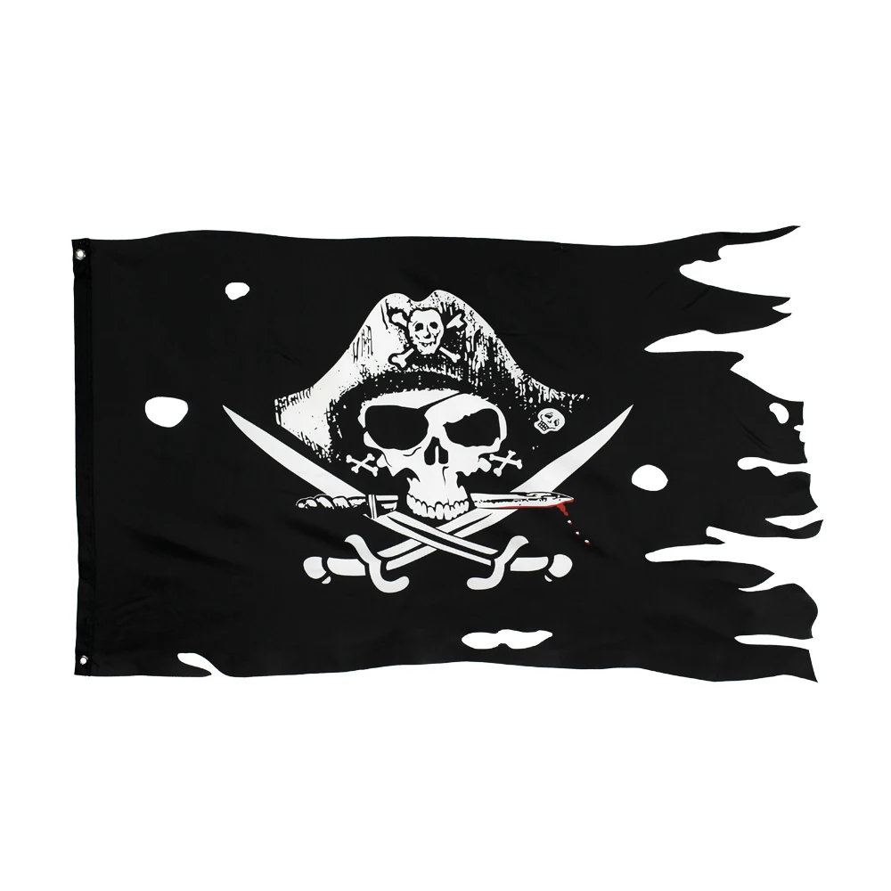 

90*150cm Hole in the skull and Cross Crossbones Sabres Swords Jolly Roger pirate Dead Man's Chest Flags