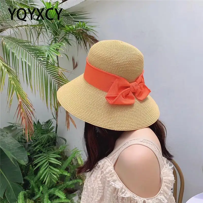 

Hats For Women Summer Hat Ladies Floppy Straw Beach Hat Wide Brim With Big Bow Folding Sunhat Panama Cap Summer Women Sunshade