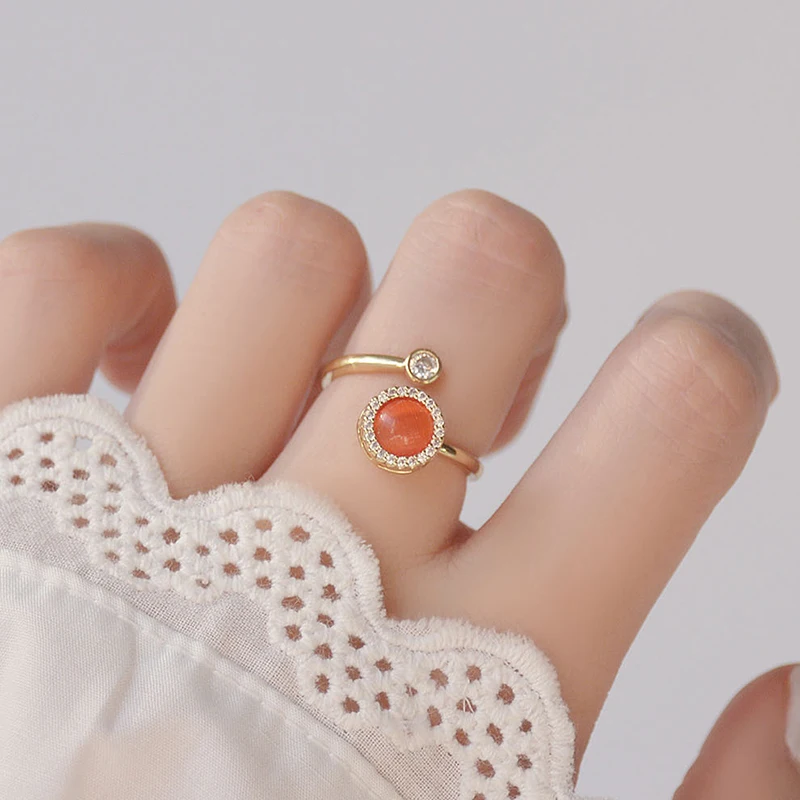 

Изящные Ювелирные изделия 14K позолоченные Регулируемые кольца с кристаллами для женщин Простые Стильные обручальные кольца с опаловыми бу...