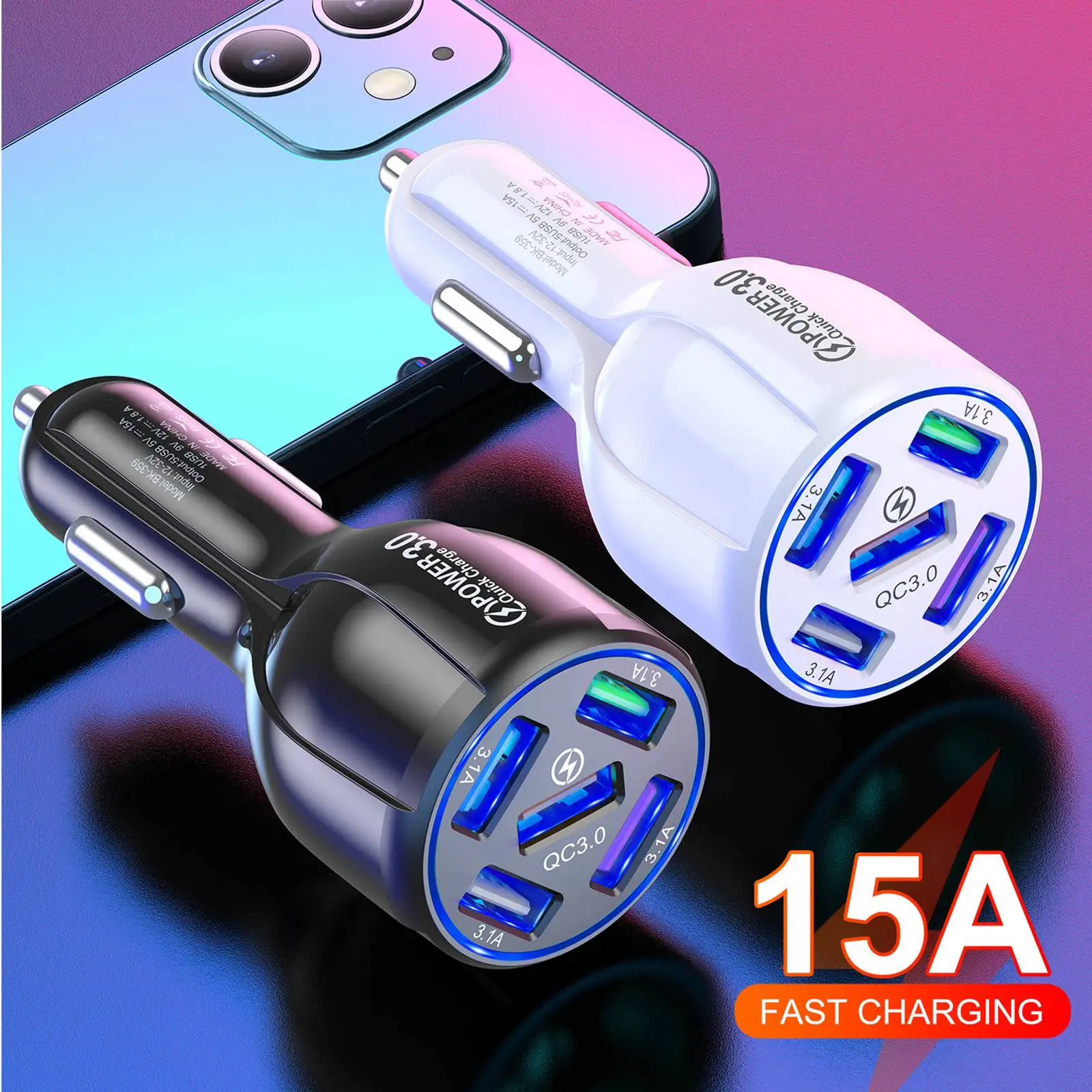 Автомобильное зарядное устройство с 5 портами USB, QC 3,0, быстрое зарядное устройство мобильный телефон для Android, IPad, IPhone, Samsung
Автомобильное зарядное устройство с 5 портами USB, QC 3,0, быстрое зарядное устройство мобильный телефон для Android, IPad, IPhone, Samsung